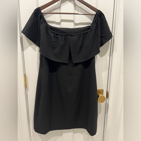 Charles Henry Off The Shoulder Mini Ruffle Sheath Dress Black Crepe Women’s L - Picture 3 of 4